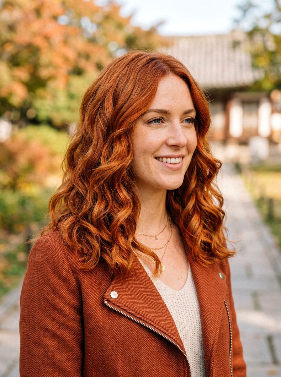 Copper Red Shoulder Length Waves - 20 shoulder length hair color ideas - 20 shoulder length hair color ideas