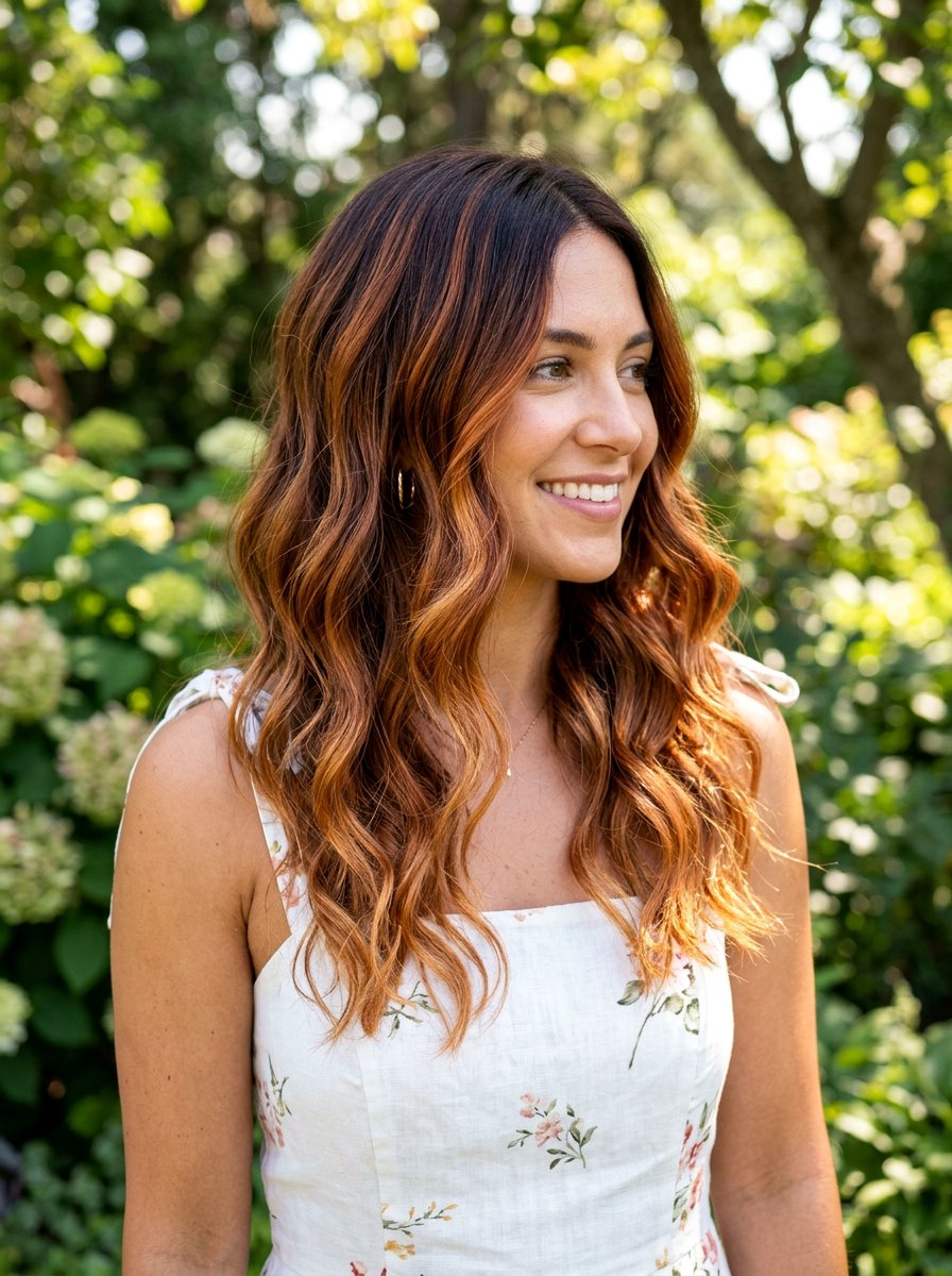 Copper Ribbon Balayage On Wavy Medium Hair - 20 copper ribbons for medium brown hair - 20 copper ribbons for medium brown hair