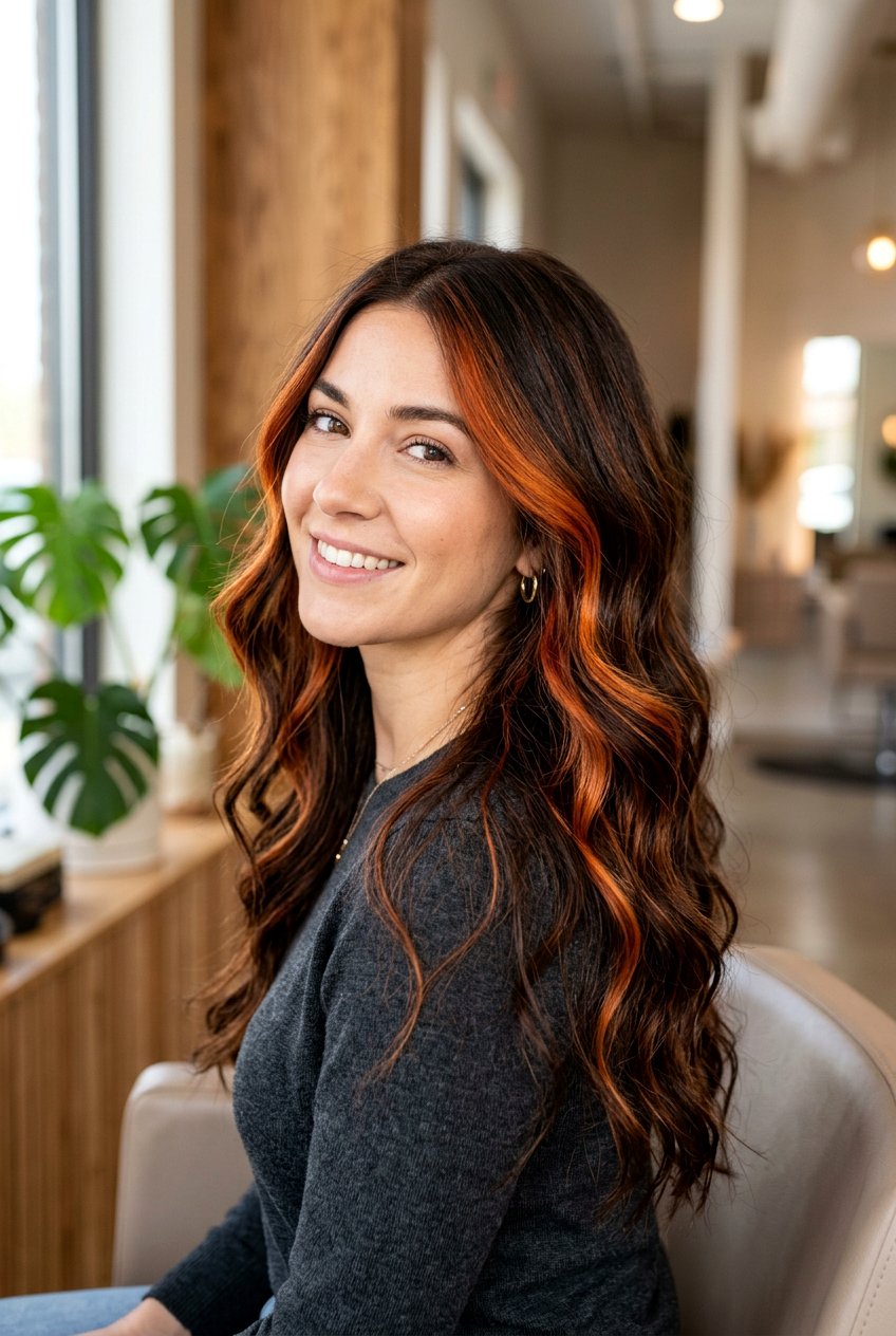 Copper Ribbon Highlights Brunette Hair - 20 ribbon highlights hair - 20 ribbon highlights hair