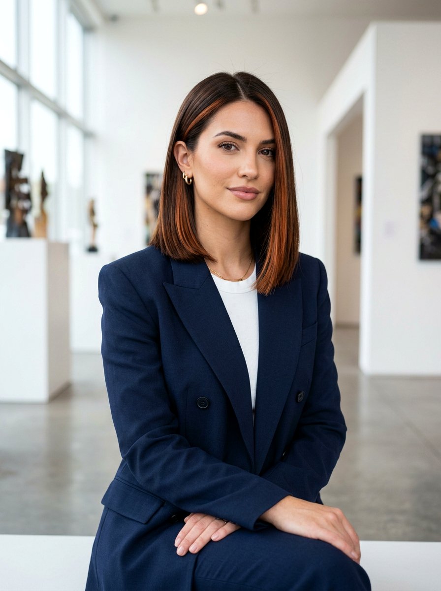 Copper Ribbon Highlights On Blunt Cut Brown Hair - 20 copper ribbons for medium brown hair - 20 copper ribbons for medium brown hair