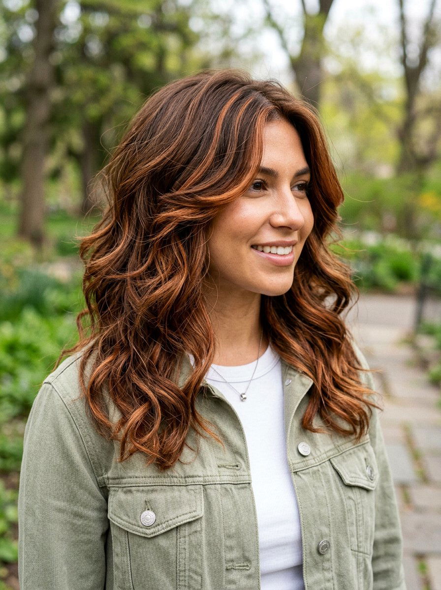 Copper Ribbons On Brown Butterfly Haircut - 20 copper ribbons for medium brown hair - 20 copper ribbons for medium brown hair