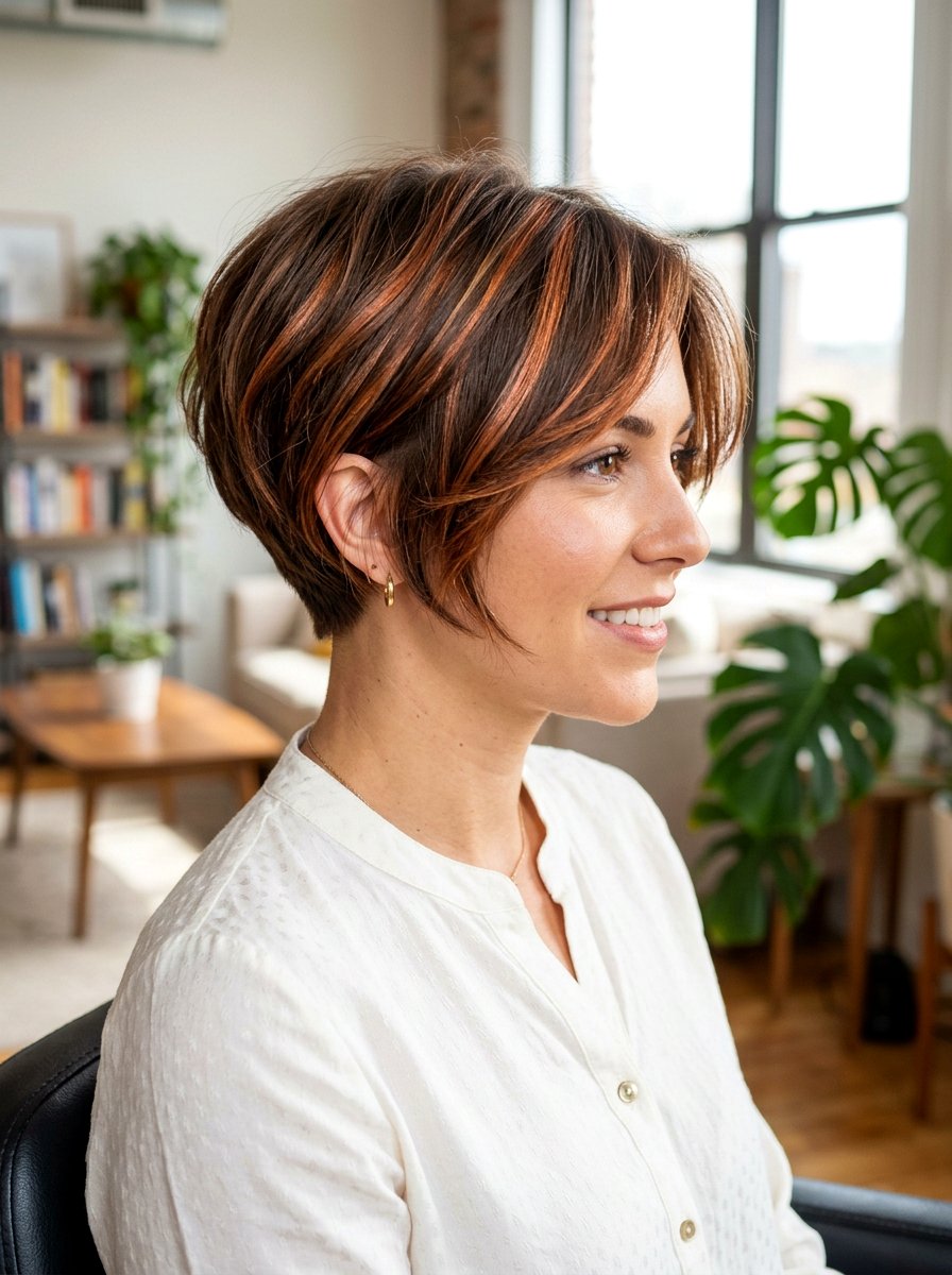 Copper Ribbons On Medium Brown Pixie Bob - 20 copper ribbons for medium brown hair - 20 copper ribbons for medium brown hair