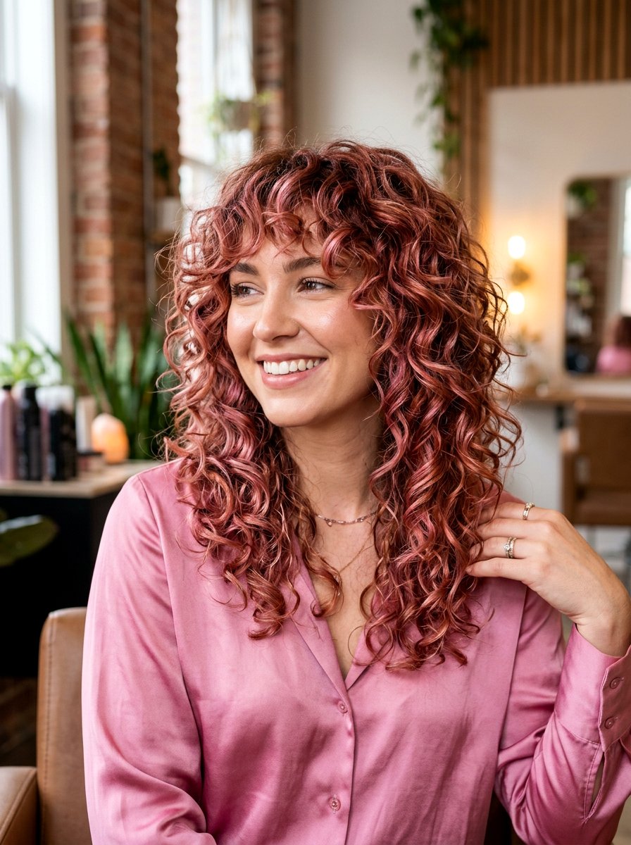 Copper Rose Gold Balayage Curly Shag - 20 copper balayage for curly shag - 20 copper balayage for curly shag