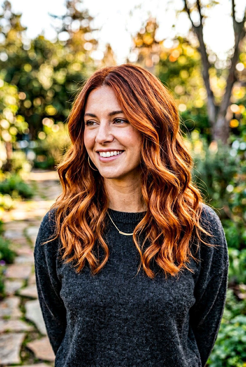 Copper Sunset Balayage with Waves - 20 sunset copper hair - 20 sunset copper hair