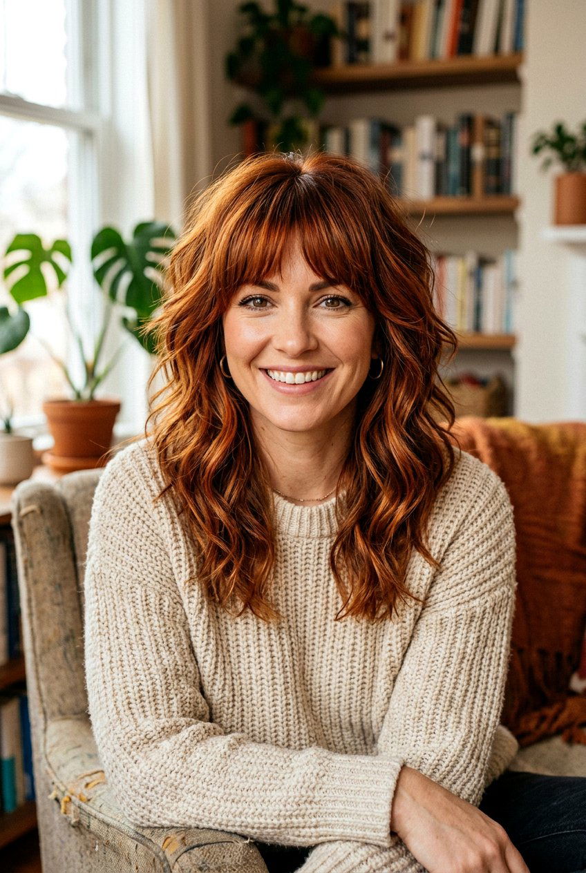 Copper Tone Mom Shag Medium Length - 20 mom shag haircut for medium hair - 20 mom shag haircut for medium hair