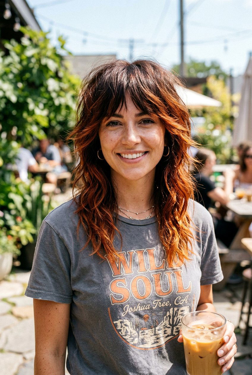 Copper Toned Brunette Shag - 20 brunette shag hair color ideas - 20 brunette shag hair color ideas