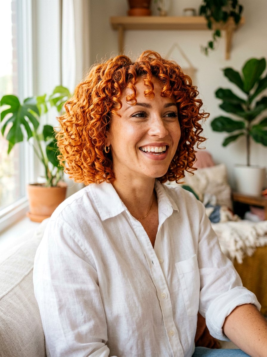 Copper Toned Curly Bob - 20 curly bob hair color ideas - 20 curly bob hair color ideas