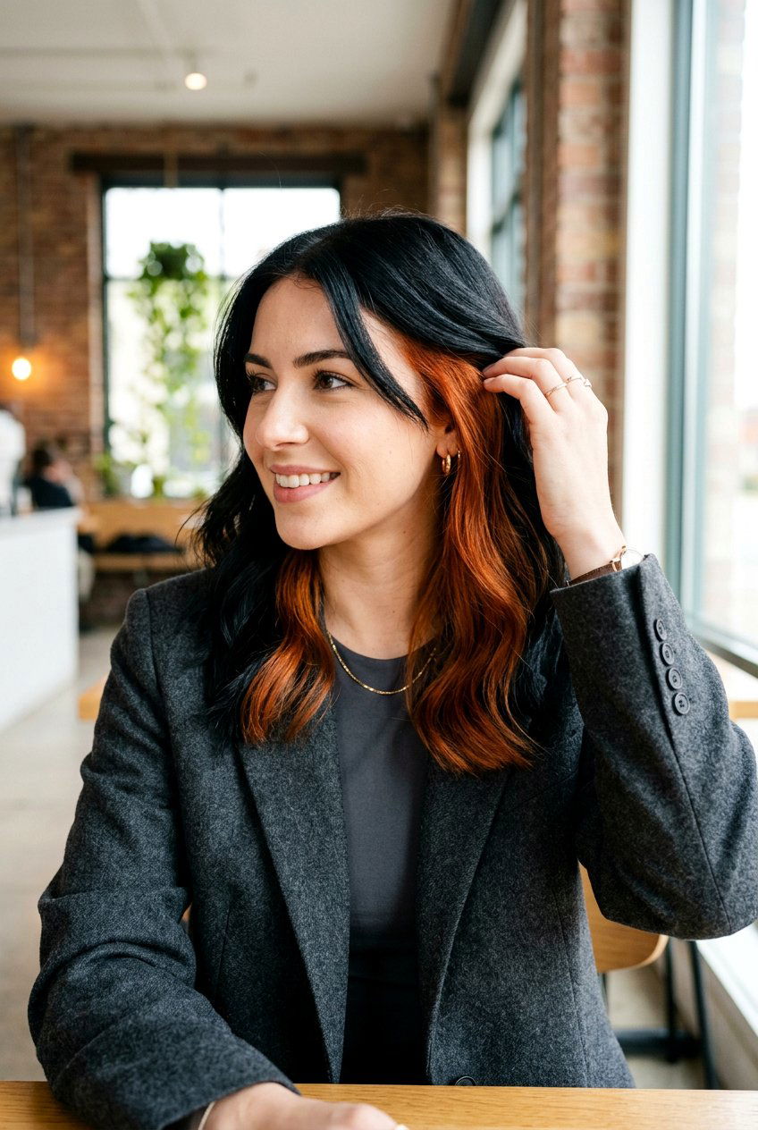 Copper and Black Peekaboo Split Dye - 20 copper and black split dye hair - 20 copper and black split dye hair