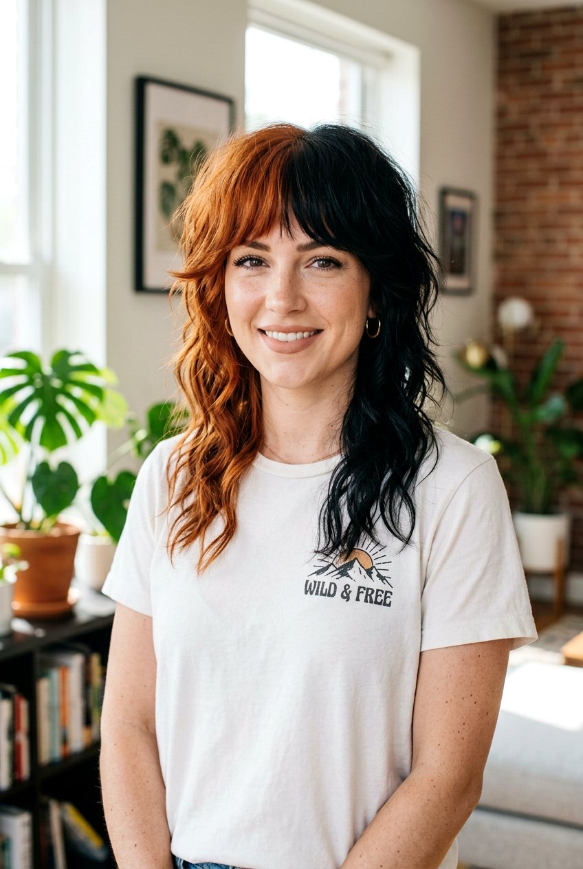 Copper and Black Split Dye Shag Haircut - 20 copper and black split dye hair - 20 copper and black split dye hair