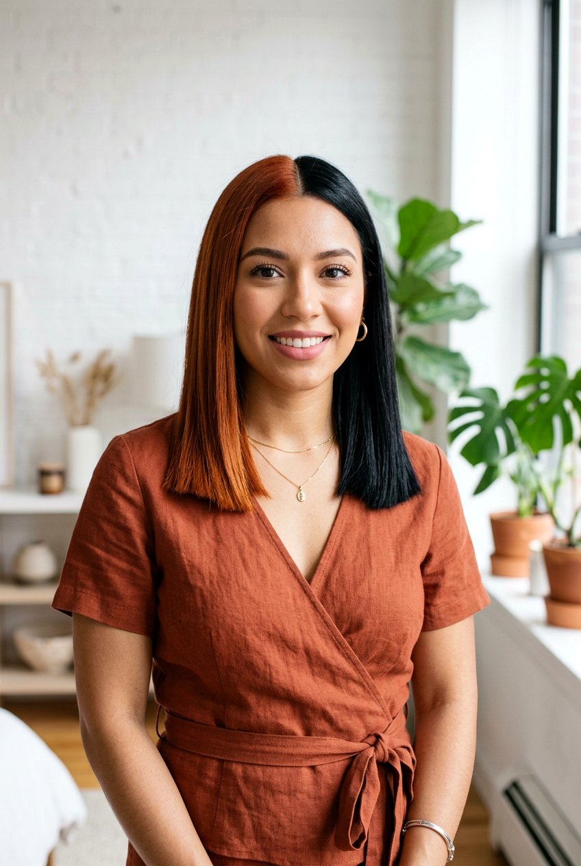 Copper and Black Split Dye With Blunt Ends - 20 copper and black split dye hair - 20 copper and black split dye hair