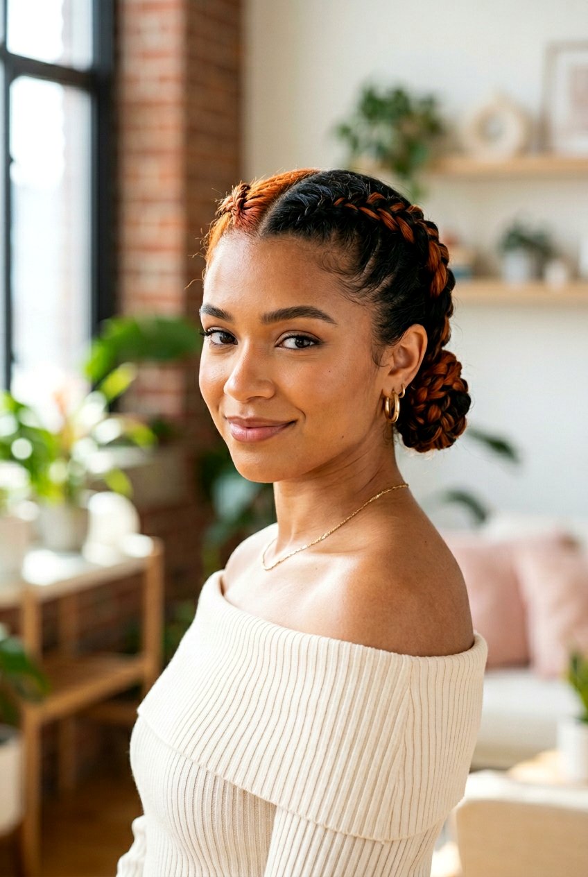 Copper and Black Split Dye With Braids - 20 copper and black split dye hair - 20 copper and black split dye hair