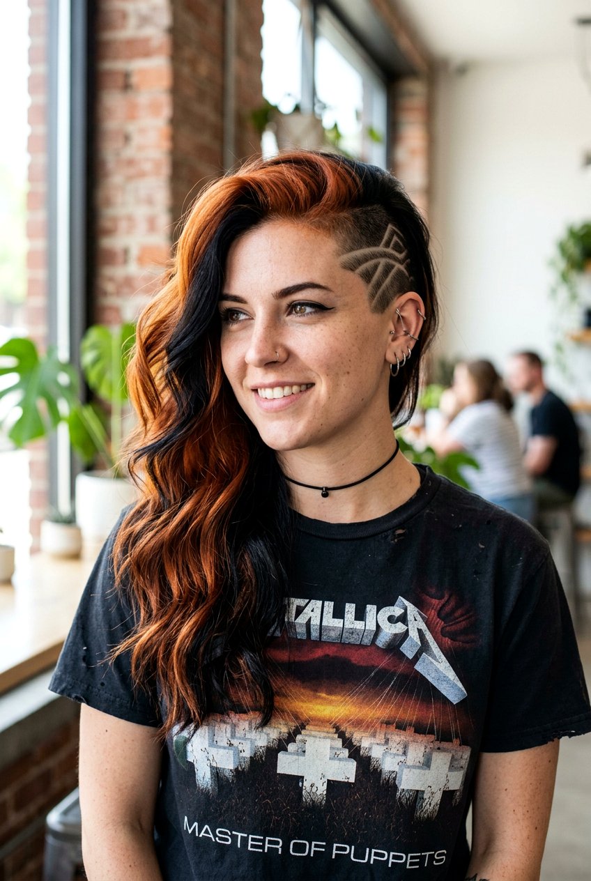 Copper and Black Split Dye With Undercut - 20 copper and black split dye hair - 20 copper and black split dye hair
