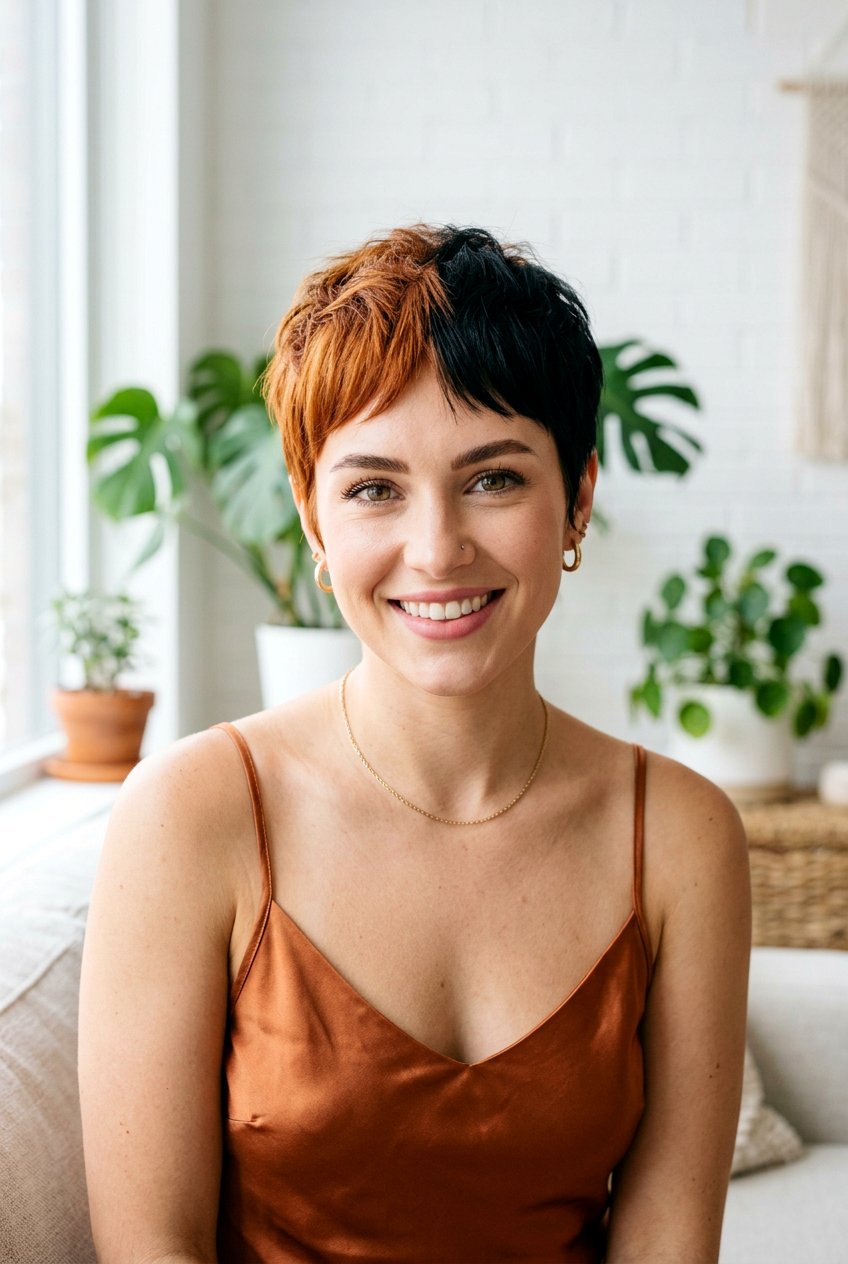 Copper and Black Split Dye on Short Hair - 20 copper and black split dye hair - 20 copper and black split dye hair