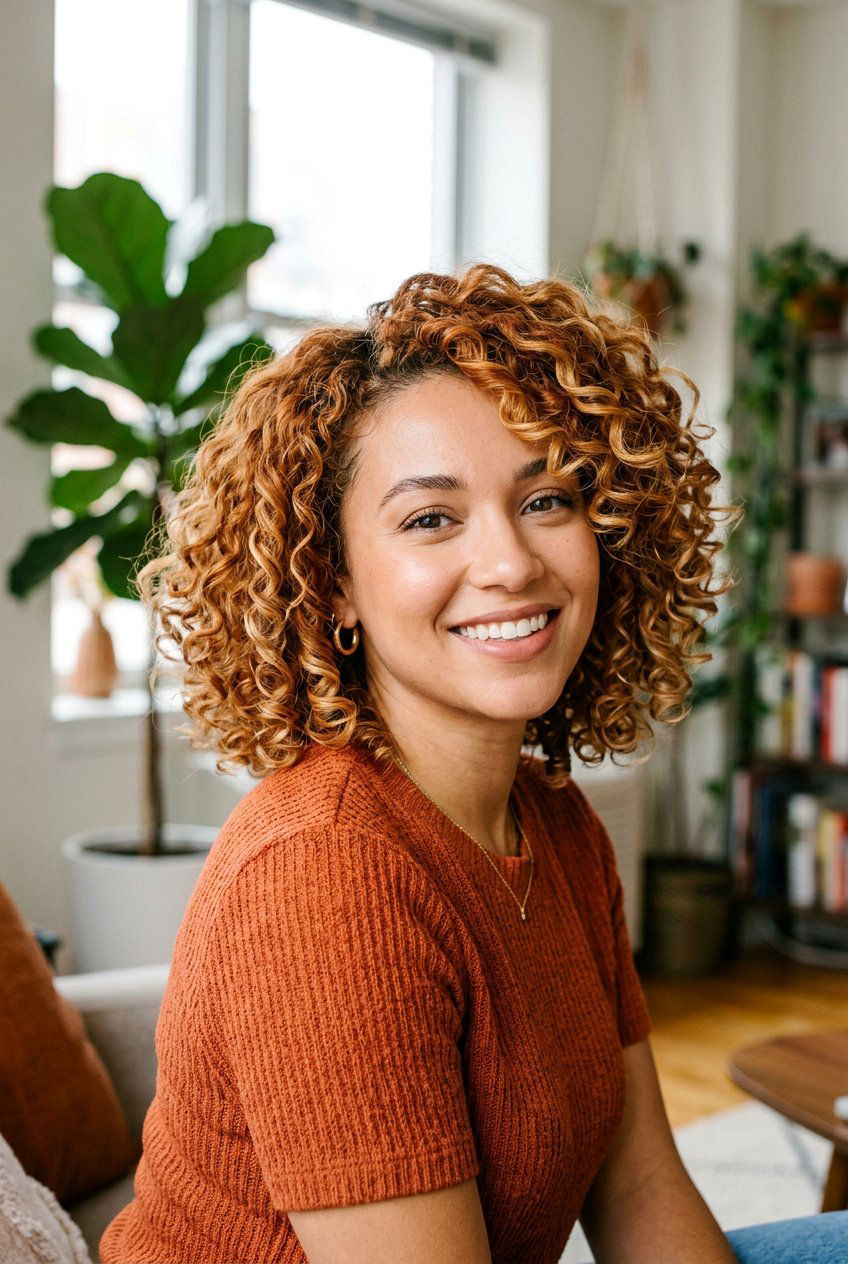 Copper and Blonde Blend Curly Bob - 20 hair color ideas for curly bob hair - 20 hair color ideas for curly bob hair