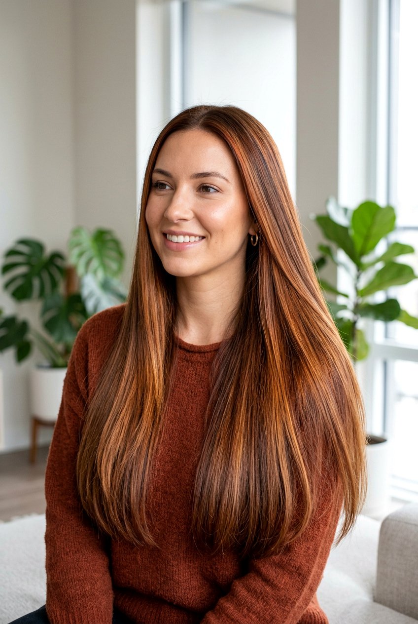 Copper and Caramel Balayage for Long Straight Hair - 20 hair color ideas for long straight hair - 20 hair color ideas for long straight hair