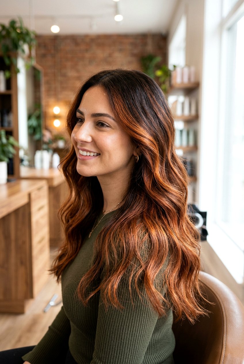 Copper balayage on dark hair - 20 copper balayage hair color - 20 copper balayage hair color