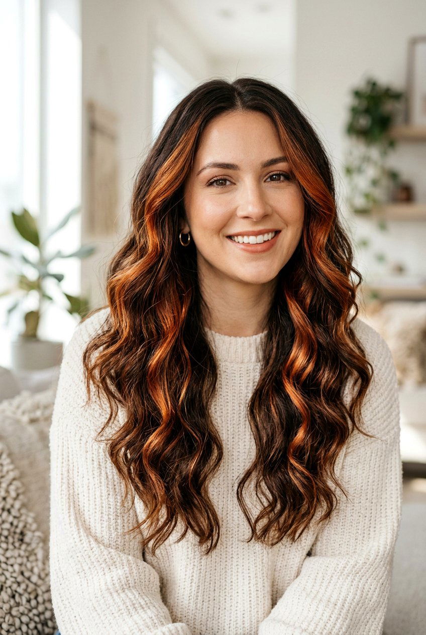 Copper ginger balayage on dark brown hair - 20 ginger spice balayage on brunette hair - 20 ginger spice balayage on brunette hair