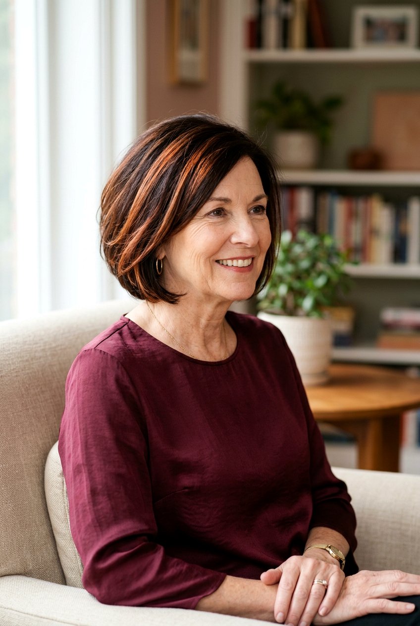 Copper highlights on dark hair - 20 low maintenance hair color for older women - 20 low maintenance hair color for older women