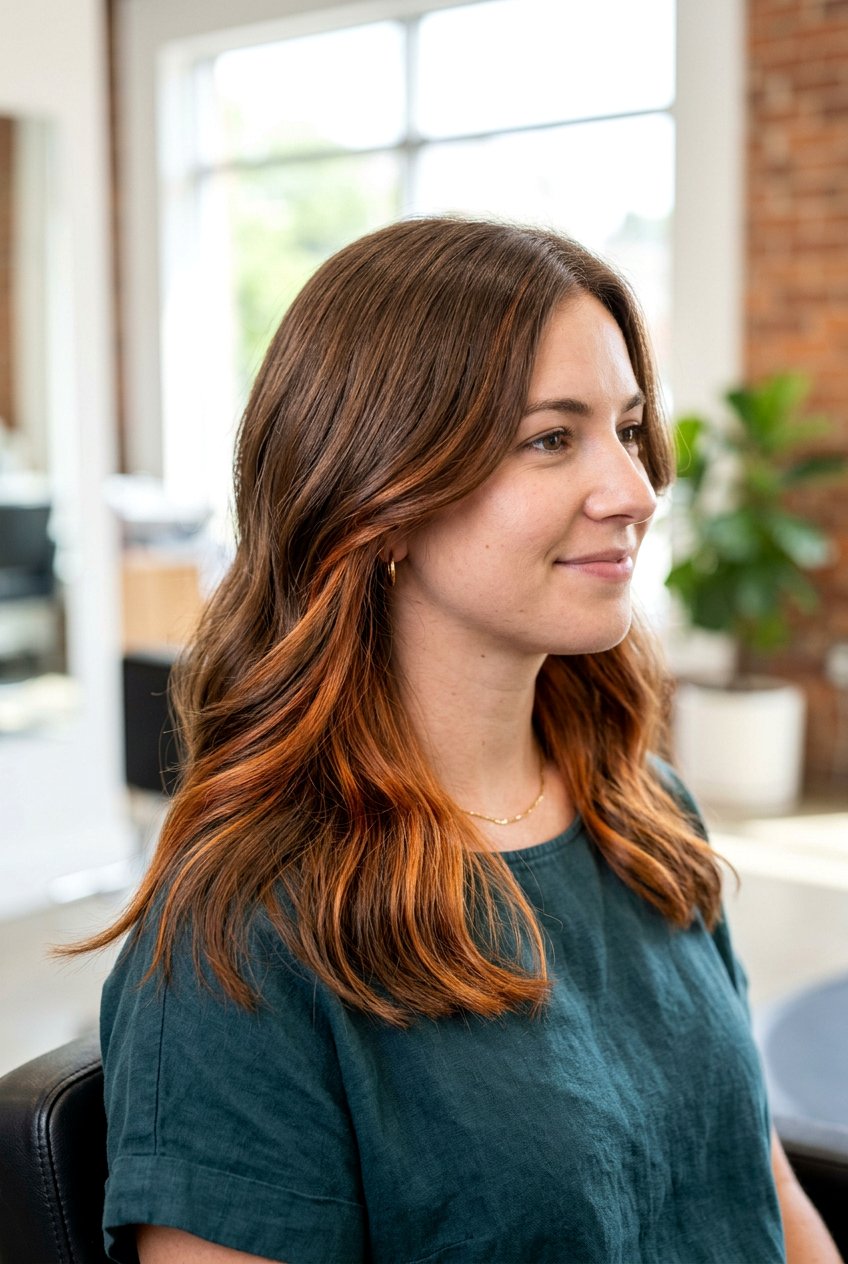 Copper peekaboo on brown hair - 20 peekaboo hair color - 20 peekaboo hair color