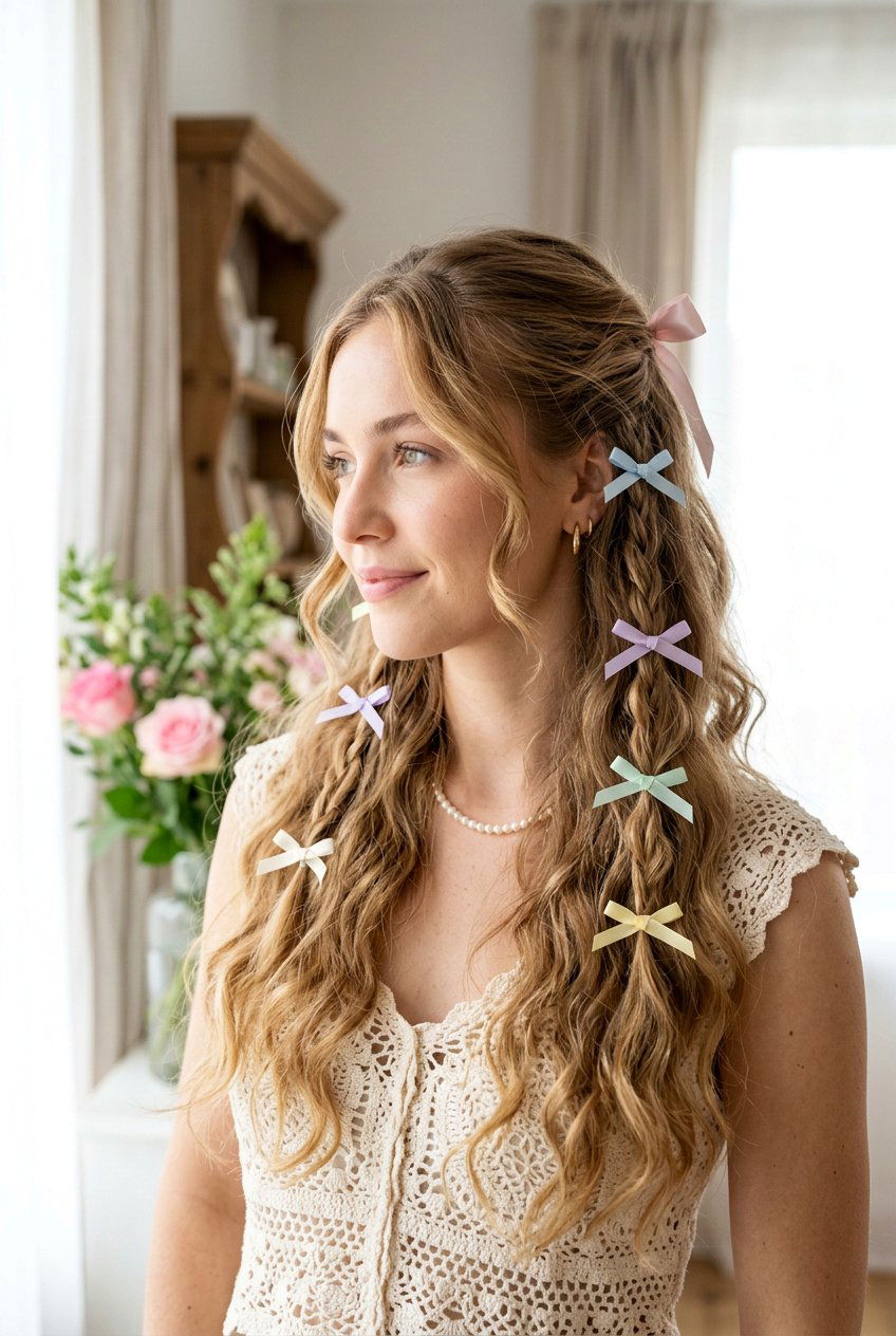 Coquette Ribbon Bow Hairstyle - 20 bow hairstyles for women - 20 bow hairstyles for women