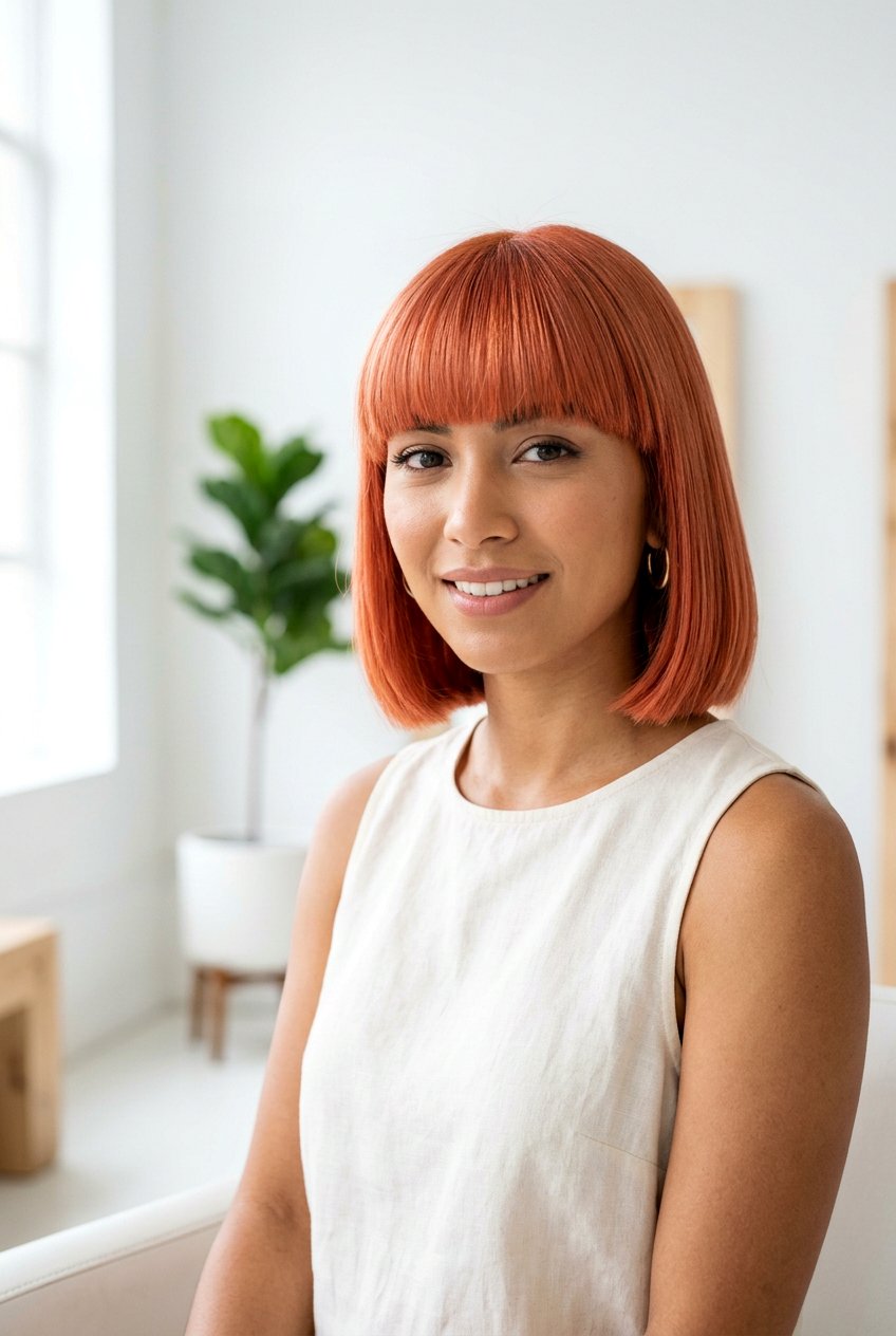Coral Copper Bob With Bangs - 20 coral copper hair color - 20 coral copper hair color