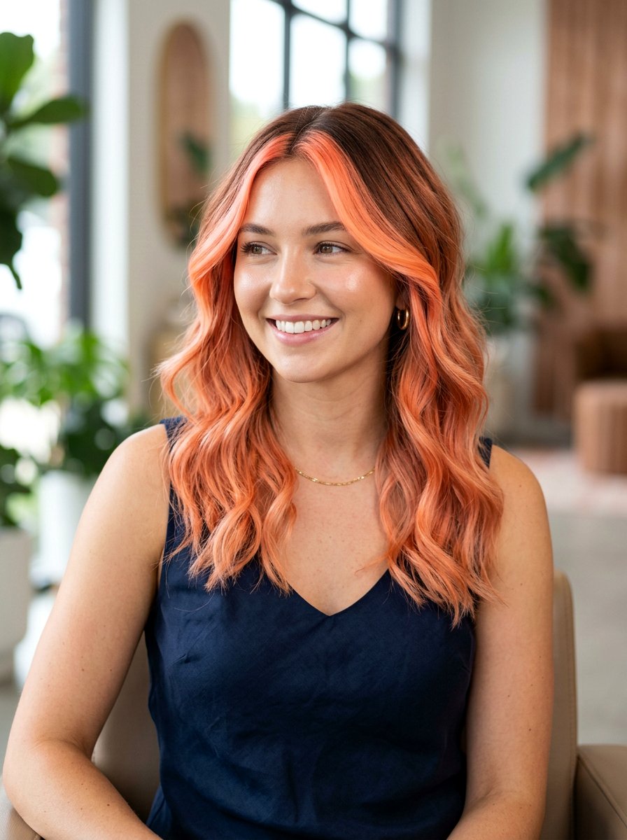Coral Peach Balayage Face Framing - 20 coral peach balayage - 20 coral peach balayage
