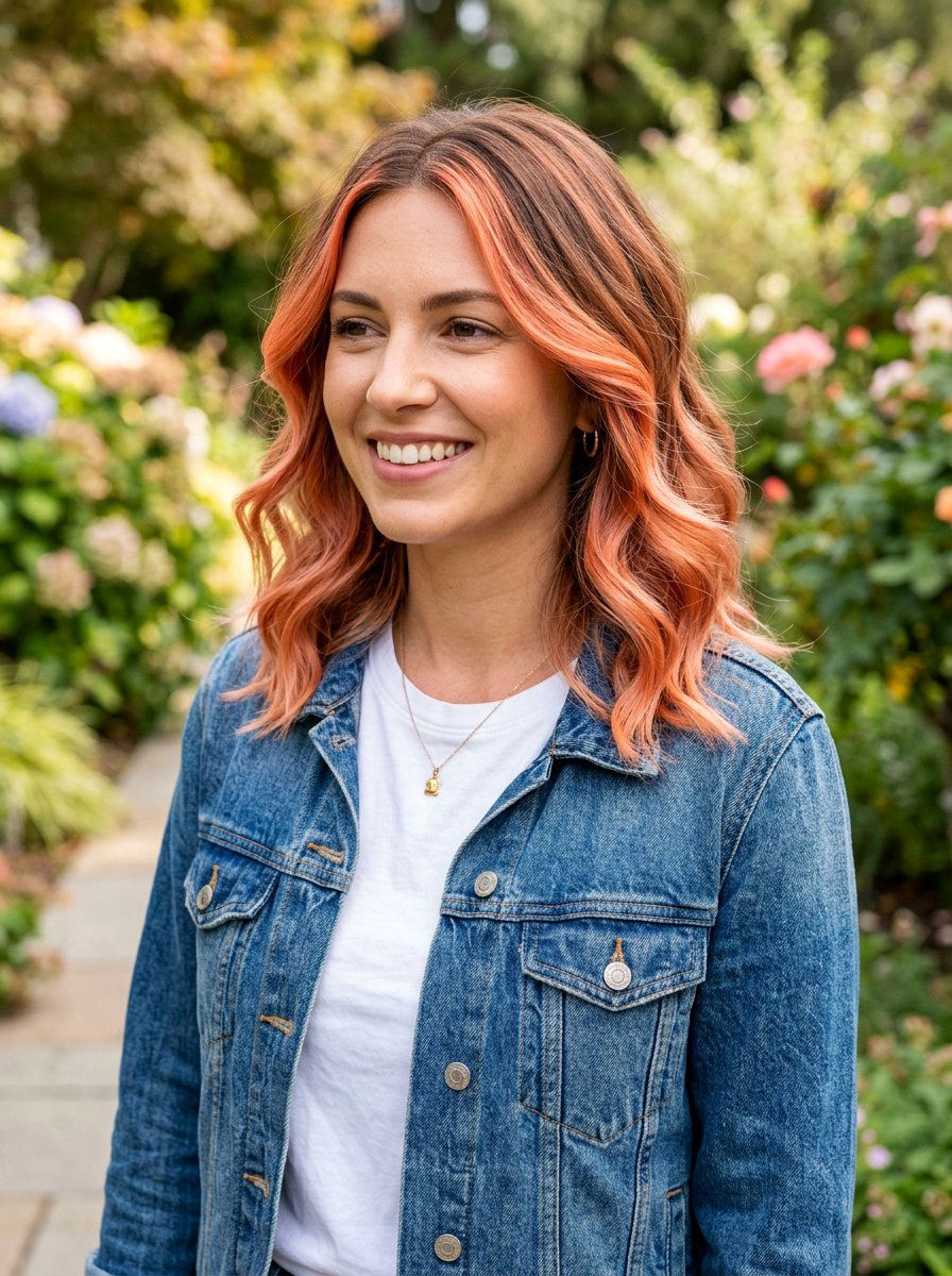 Coral Peach Balayage Lob - 20 coral peach balayage - 20 coral peach balayage