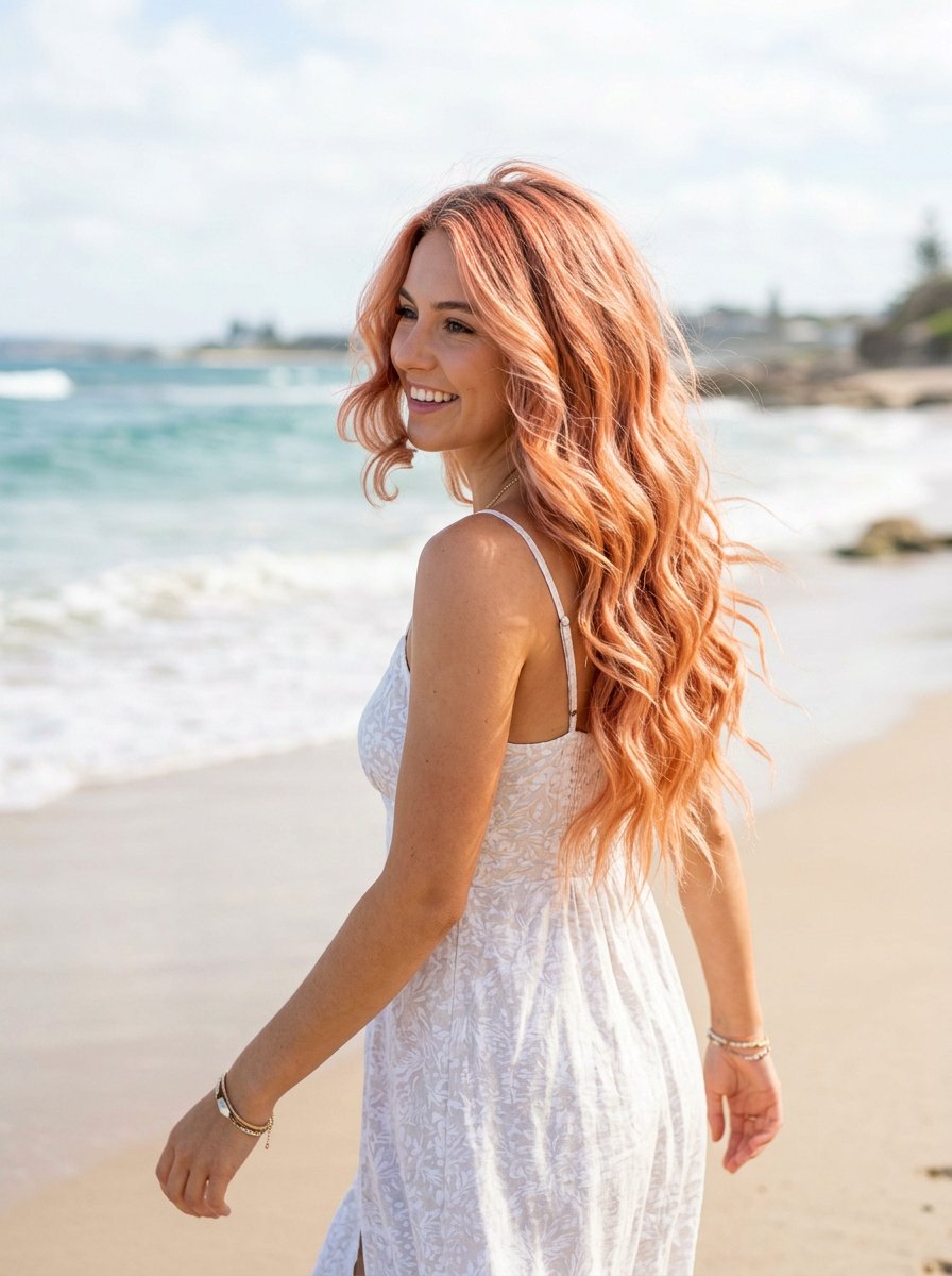 Coral Peach Balayage Long Waves - 20 coral peach balayage - 20 coral peach balayage