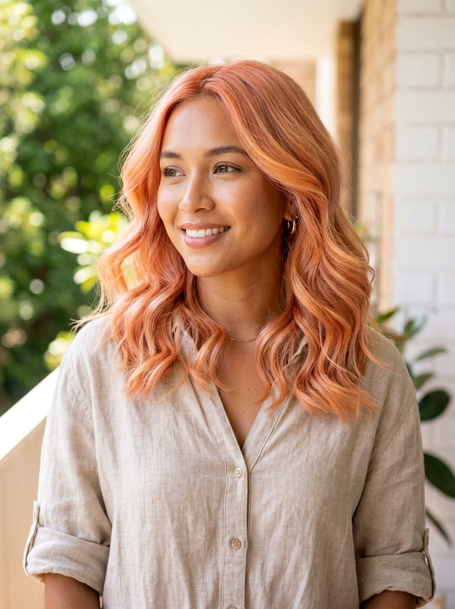 Coral Peach Balayage Shoulder Length Hair - 20 coral peach balayage - 20 coral peach balayage