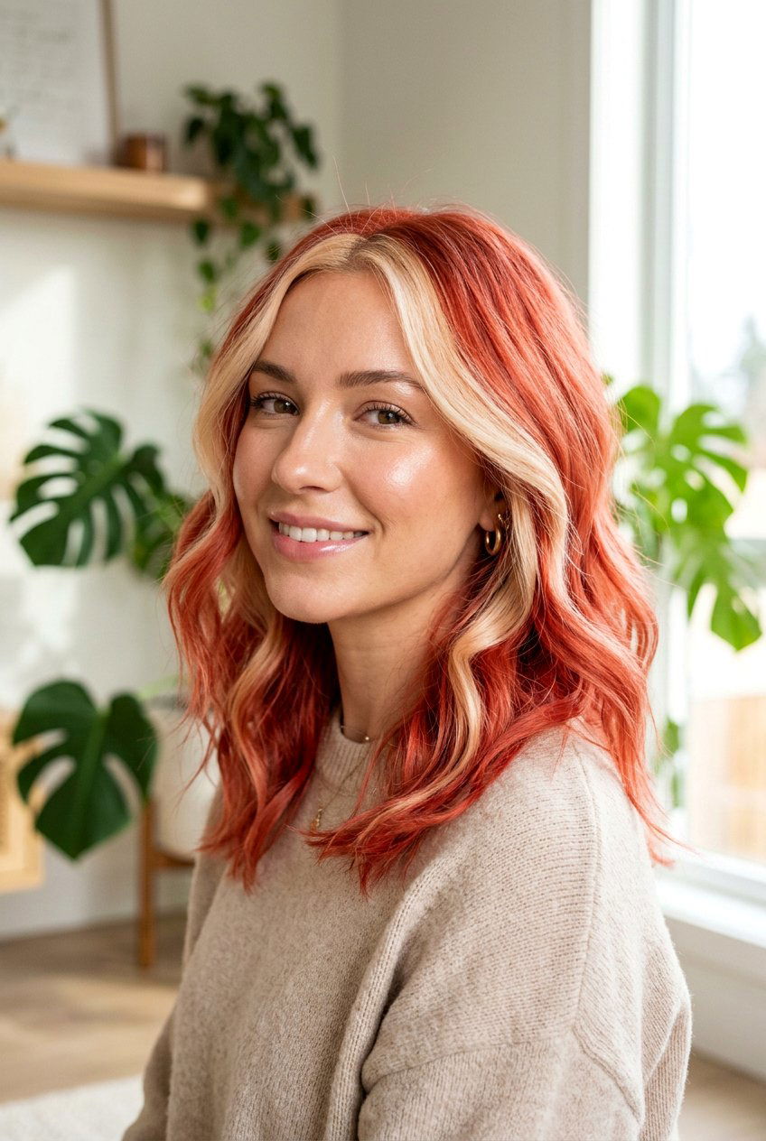 Coral Red Hair with Blonde Money Piece - 20 red hair with blonde money piece - 20 red hair with blonde money piece