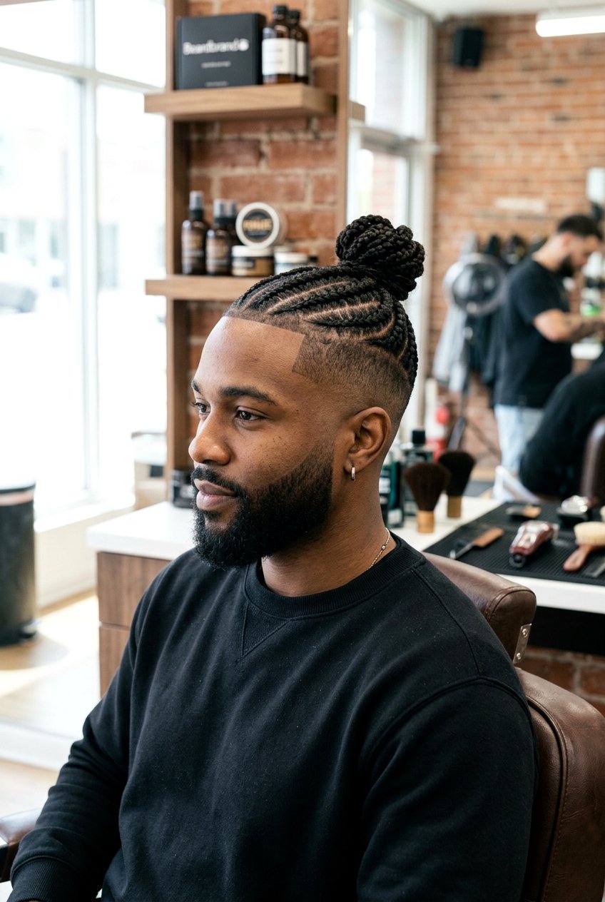Cornrow Braided Man Bun - 20 braided man bun hairstyle - 20 braided man bun hairstyle