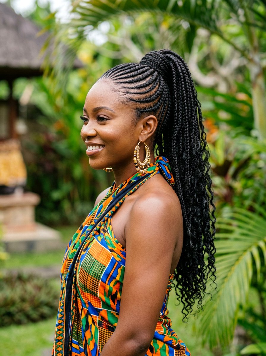 Cornrow Braided Ponytail for Island Vacation - 20 vacation ponytail with braids