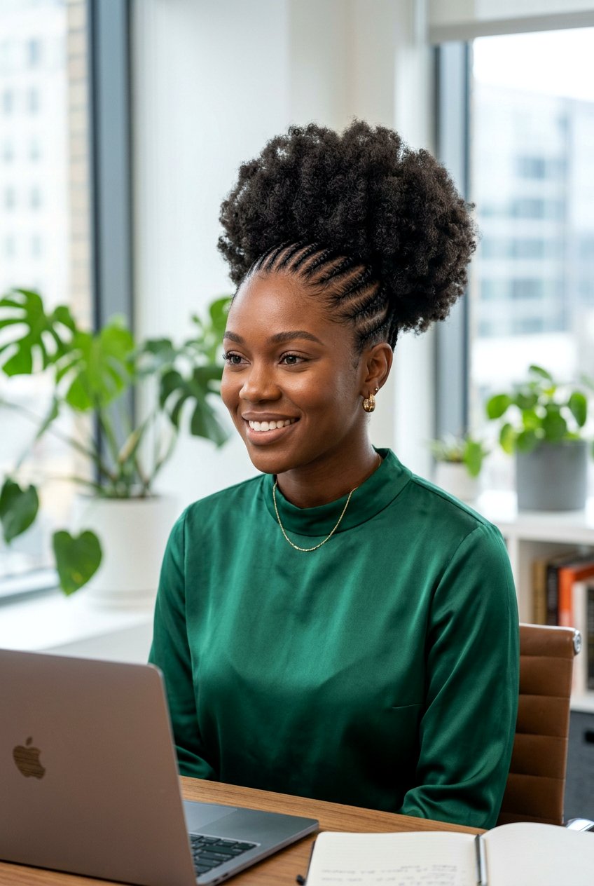 Cornrow Braids High Afro Puff - 20 afro puff ponytail with braids - 20 afro puff ponytail with braids