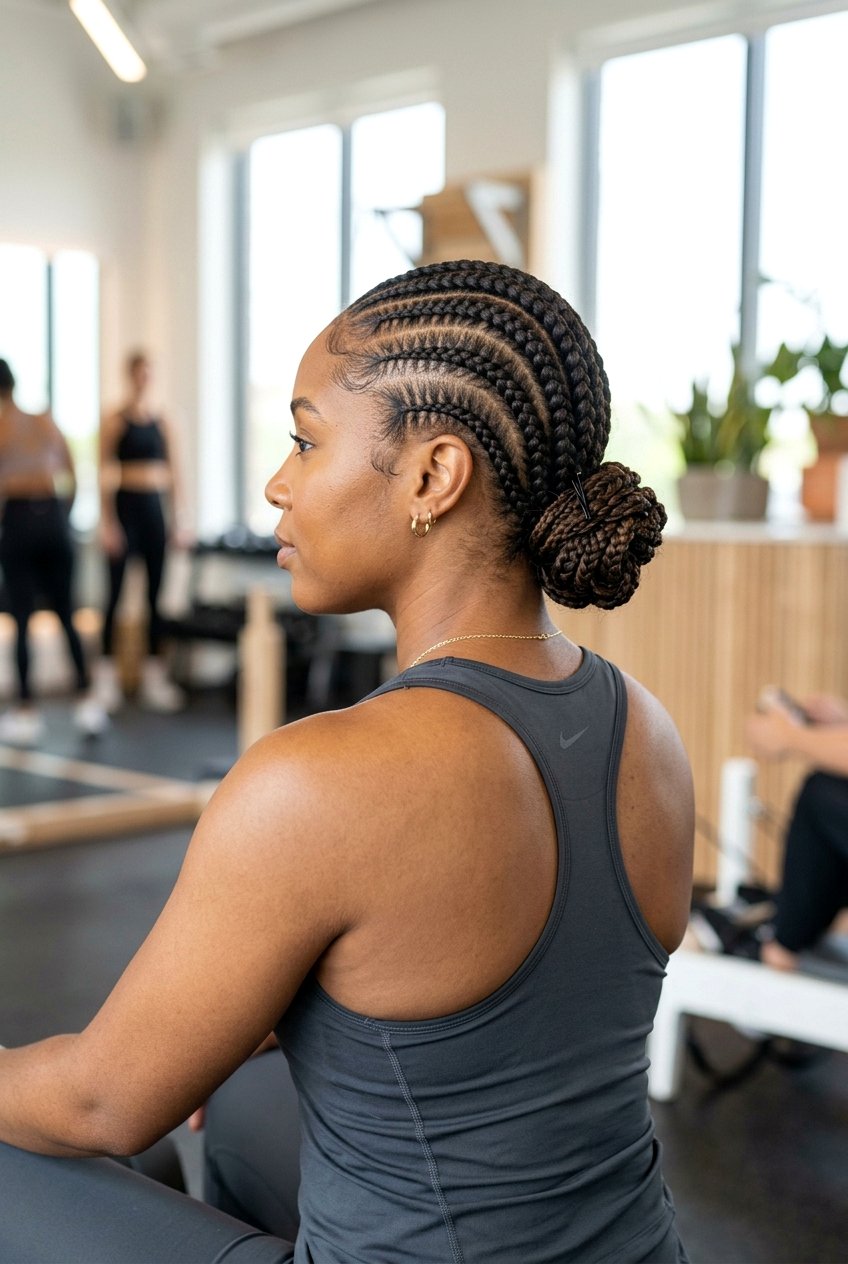 Cornrow Braids Updo - 20 gym protective styles for natural hair - 20 gym protective styles for natural hair