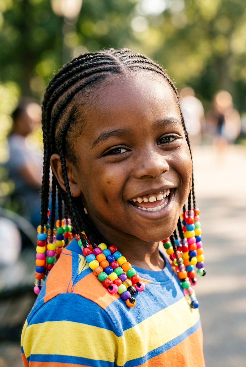 Cornrow Braids with Colorful Plastic Beads - 20 little boys braids with beads - 20 little boys braids with beads