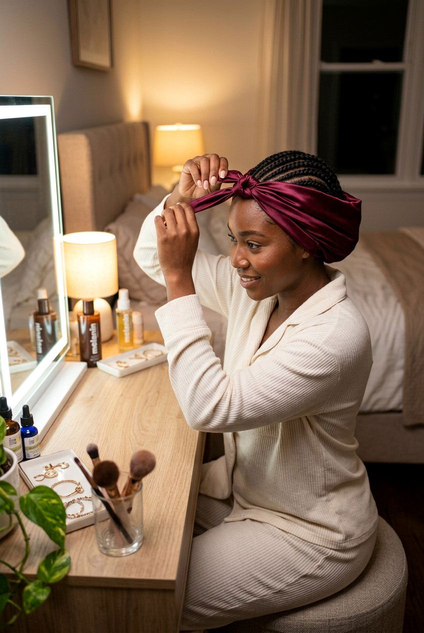 Cornrow Braids with Satin Wrap Technique - 20 braided protective styles for sleep - 20 braided protective styles for sleep