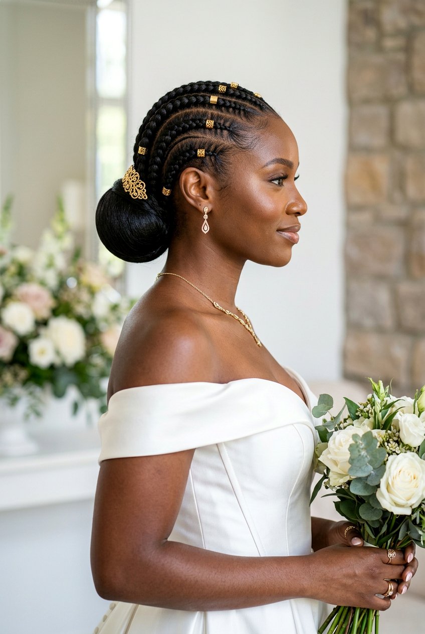 Cornrow Bun Updo - 20 bridal braid styles for black women - 20 bridal braid styles for black women