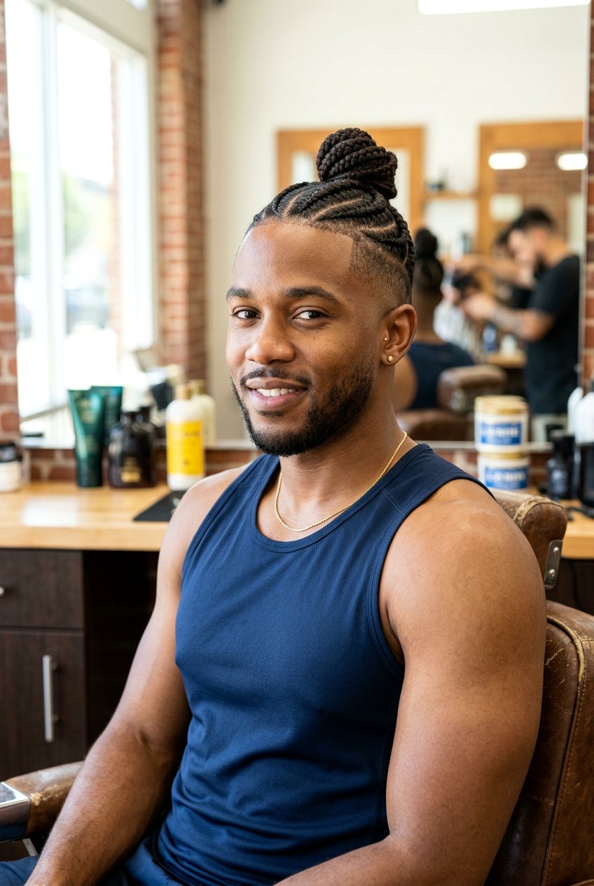 Cornrow Bun With Taper Fade - 20 cornrows for men with fade - 20 cornrows for men with fade