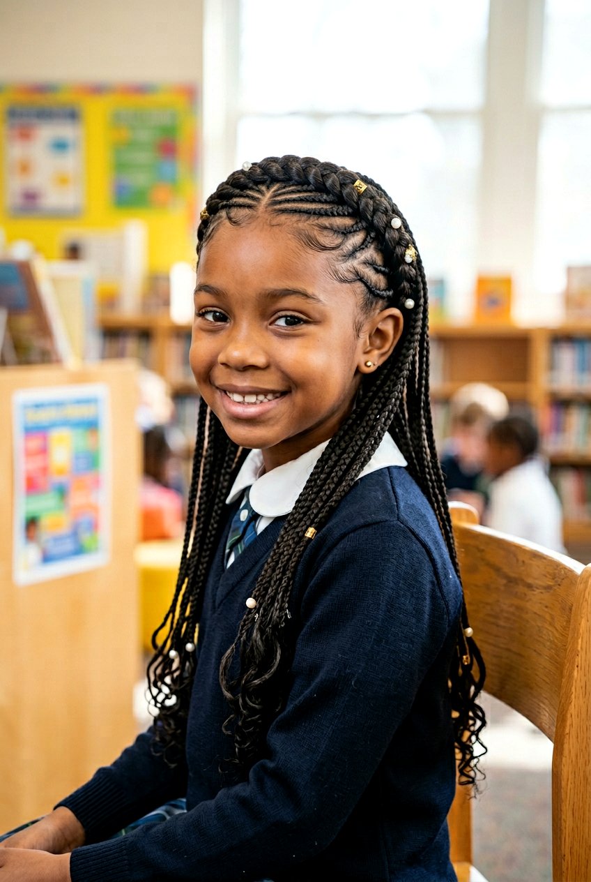Cornrow Crown Braid with Flowing Braid Ends - 20 school cornrow styles for black girls - 20 school cornrow styles for black girls