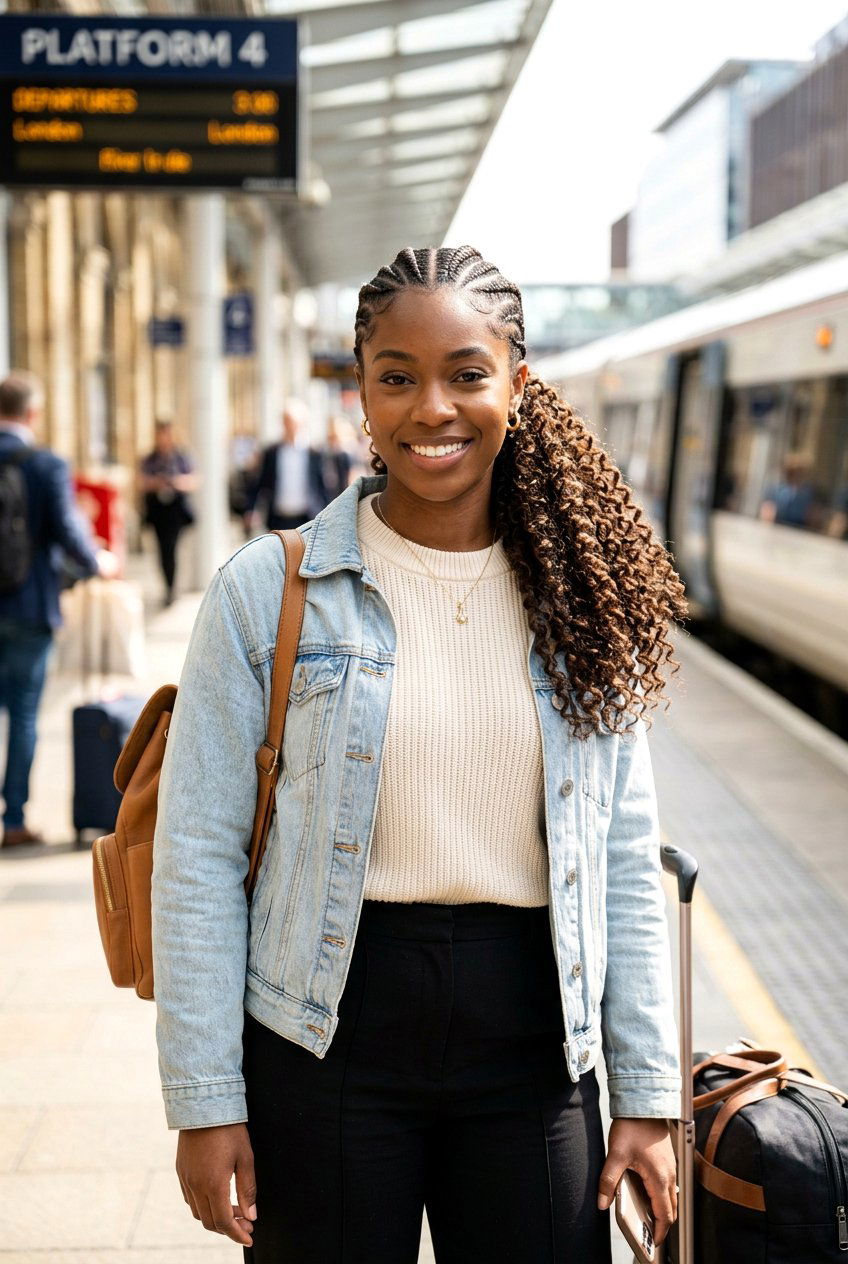 Cornrow Front With Curly Ponytail - 20 airplane friendly braid styles - 20 airplane friendly braid styles