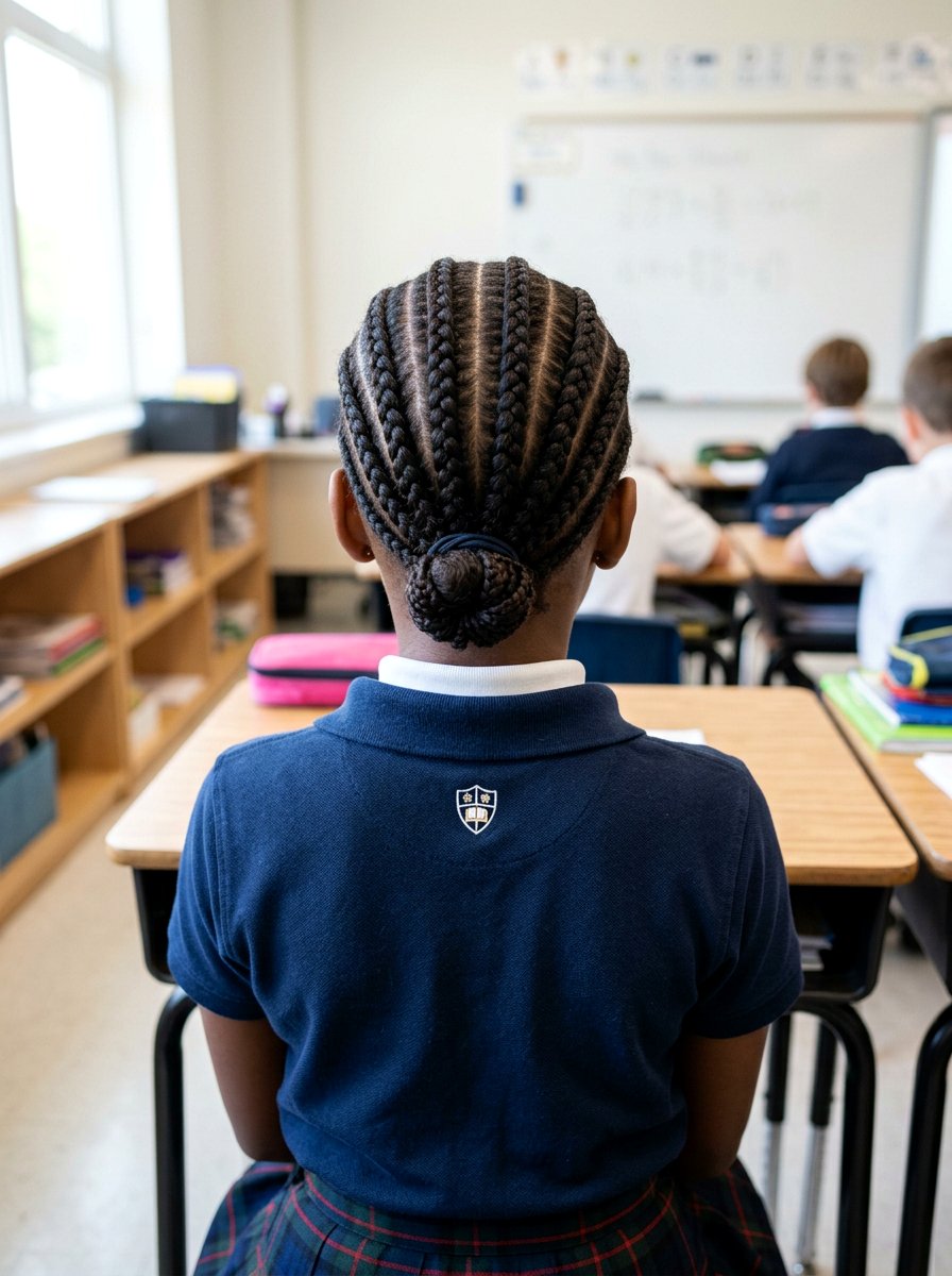 Cornrow Low Bun - 20 school bun styles for black girls - 20 school bun styles for black girls