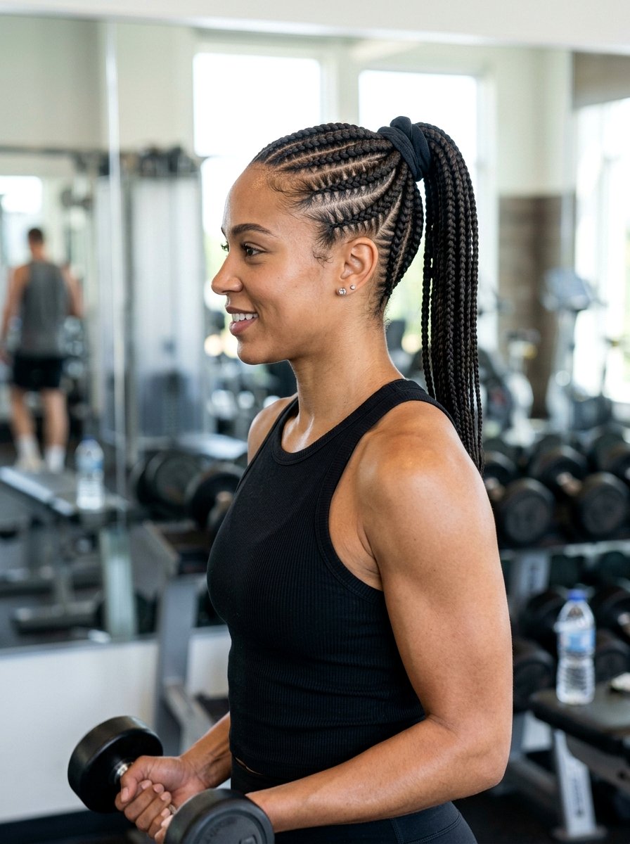 Cornrow Ponytail Gym Hairstyle - 20 gym hairstyle for natural hair women - 20 gym hairstyle for natural hair women