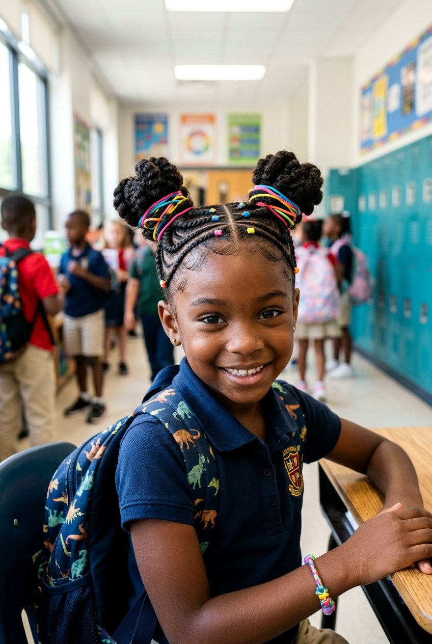 Cornrow Space Buns with Braided Base - 20 school cornrow styles for black girls - 20 school cornrow styles for black girls
