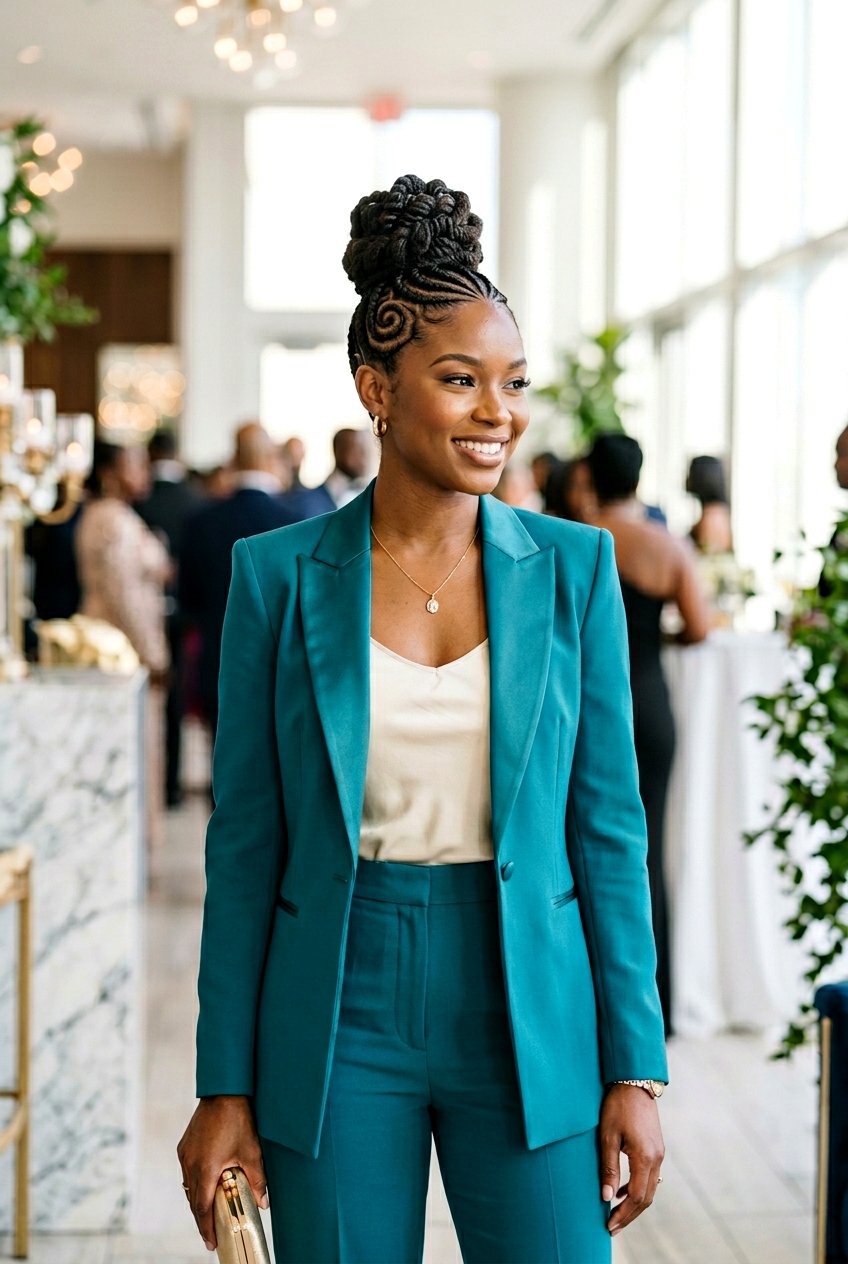 Cornrow Updo - 20 black women wedding guest braid styles - 20 black women wedding guest braid styles