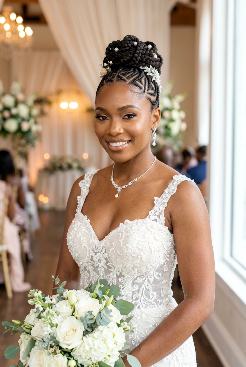 Cornrow Updo Bridal Hairstyle - 20 natural bridal hairstyles for black women - 20 natural bridal hairstyles for black women
