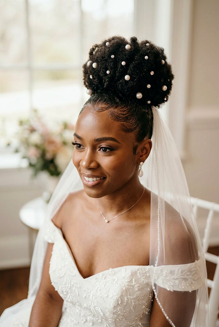 Cornrow Updo Bun with Gold Cuff Details - 20 wedding updo for black women natural hair - 20 wedding updo for black women natural hair