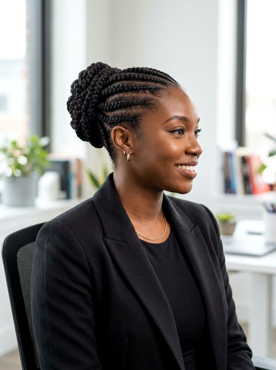 Cornrow Updo for Natural Hair - 20 simple work hairstyle for natural hair - 20 simple work hairstyle for natural hair