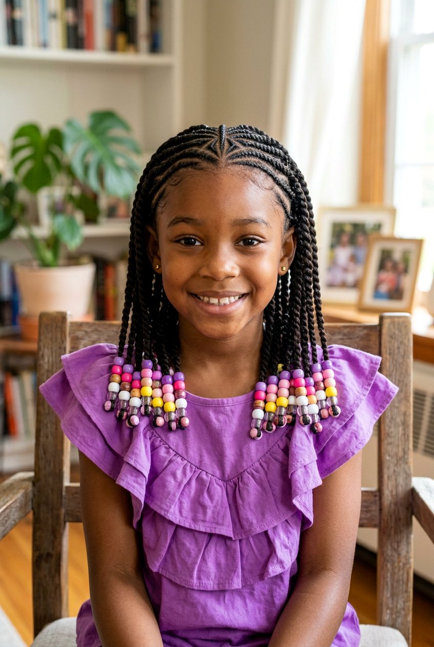 Cornrow and twist combo with beads - 20 little girls twists with beads - 20 little girls twists with beads