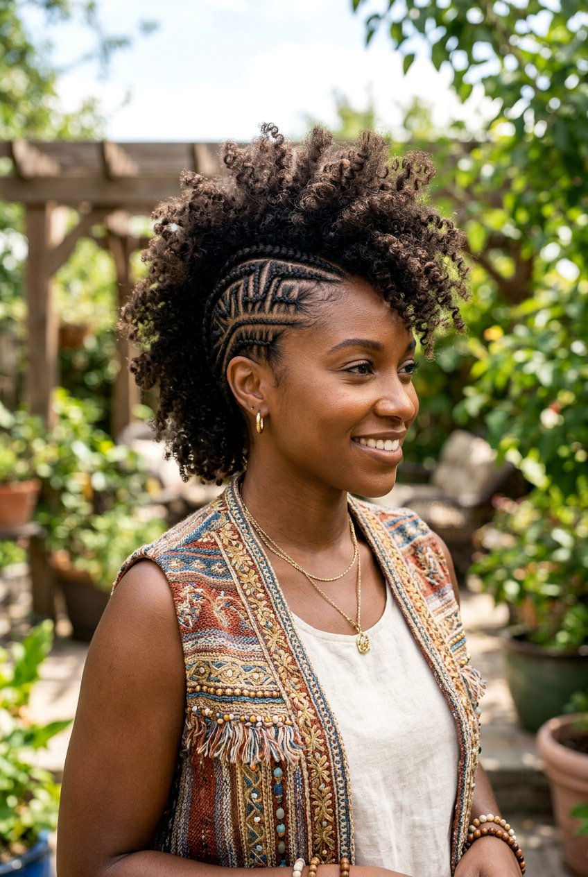 Cornrowed Mohawk Design - 20 curly frohawk for natural hair - 20 curly frohawk for natural hair