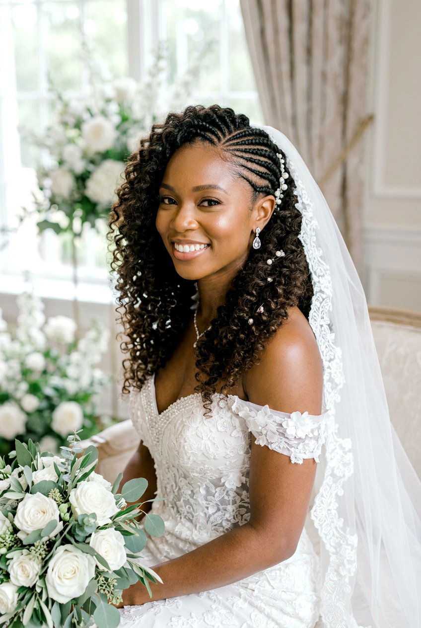 Cornrows And Curls Wedding Hairstyle For Black Brides - 20 wedding hairstyles for black brides - 20 wedding hairstyles for black brides